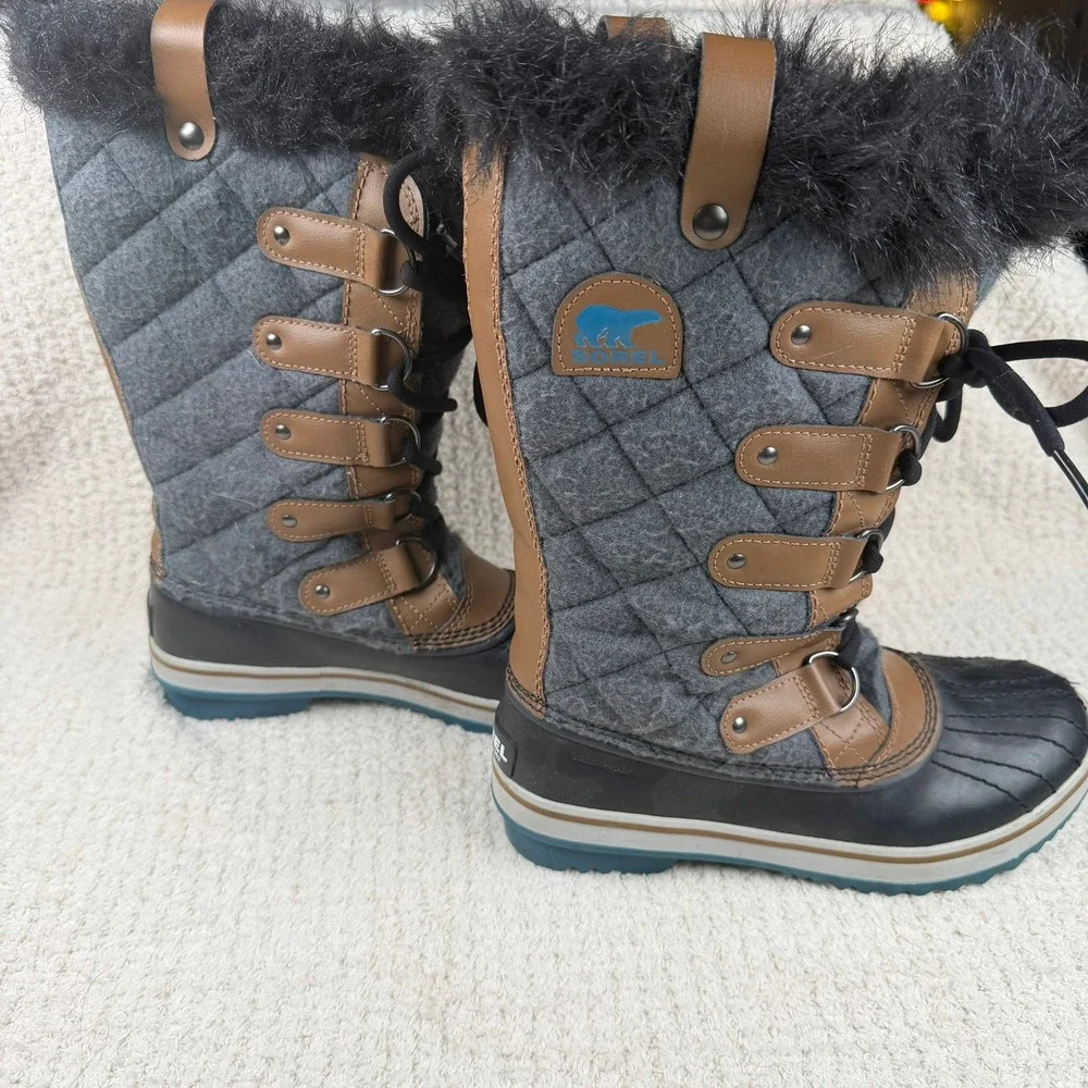 Sorel Tofino II Waterproof Winter Boots W 7Grey Quilted Faux Fur NL2113-242 NWOB